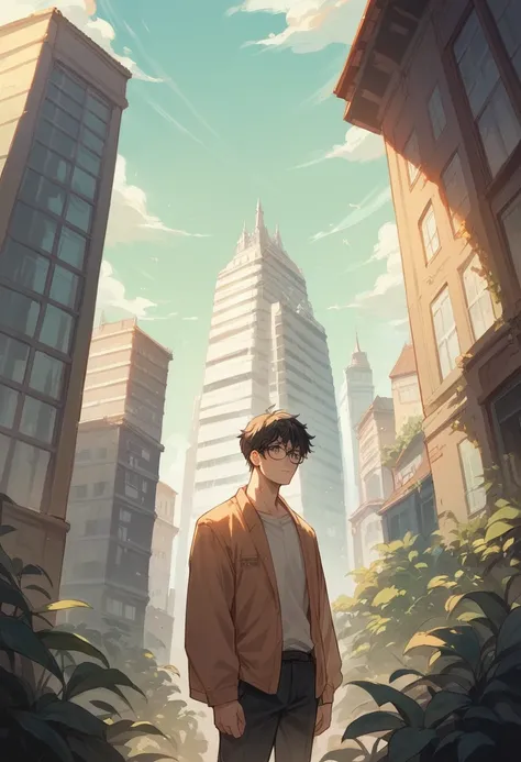 anime black haired woman His hair is rather short, he wears glasses, his eyes are completely black, and he acts frightened. Living in a tall building Wear a 