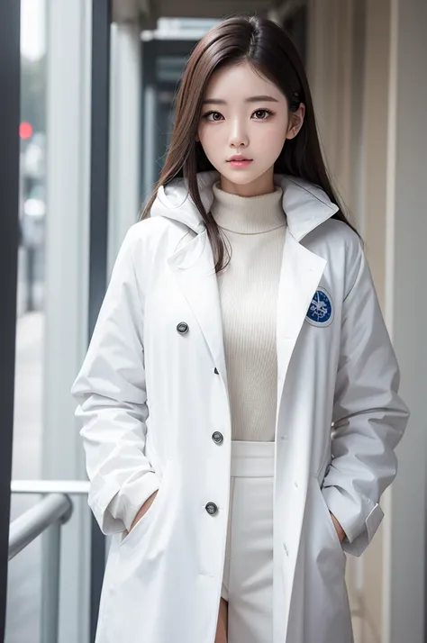 Avatar of woman in white coat, Round face 