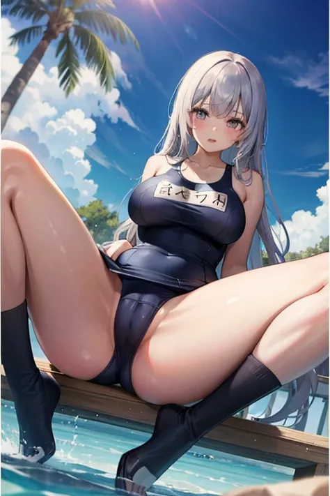 high quality, very big ass, School swimsuit, Leg spread