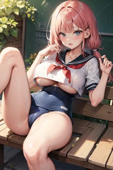 high quality, big boob, School swimsuit, Leg spread