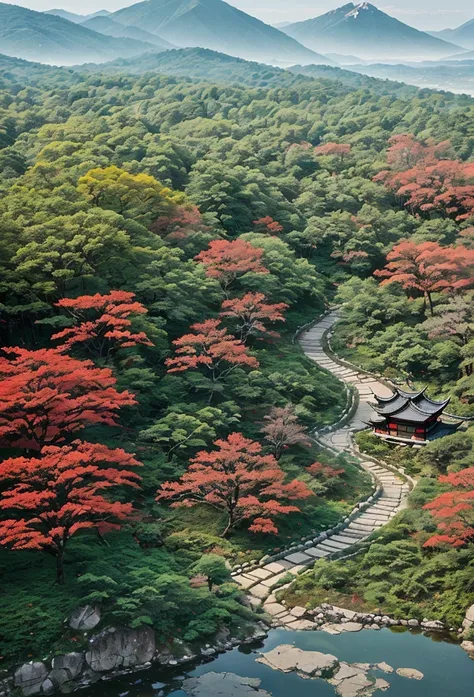 the stone path on hanshan mountain is sloping in the distance.baiyun was born in a family.park the car and sit in love maple for...