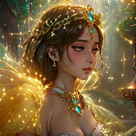 design an anime-style character named hana, styled as 'enchanted princess.' hana should have a regal and captivating expression,...