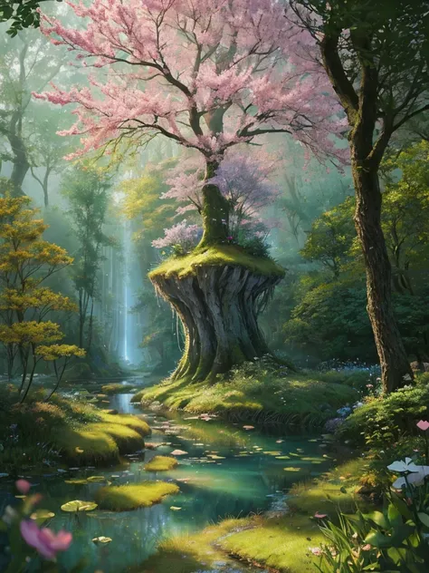 masterpiece, best quality, high quality,extremely detailed CG unity 8k wallpaper, An enchanting and dreamy scene of a fantasy forest, with towering trees, glowing mushrooms, and hidden fairy glens, creating a sense of mystique and enchantment, artstation, ...