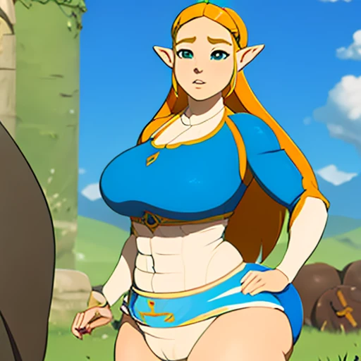 A adult woman wearing a diaper filled to the brim with poop, gargantuanly sized diaper, naked , zelda, sexy 