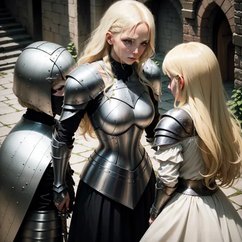 Blond girls white  Womans. Armor  Black Womans fight sword Womans