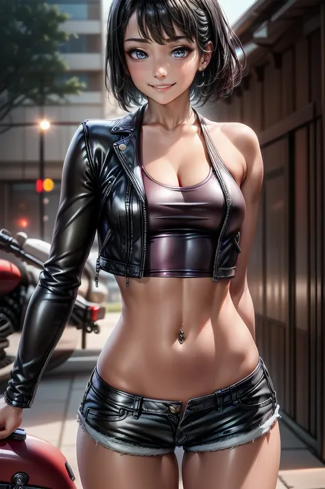 (cowboy shot), (Perfect Anatomy, top-quality, The ultra -The high-definition, high resolution, extremely detailed CG, 8K Unit Wallpapers), 26-year-old lady, solo, beautiful detailed eyes, black hair, short bob hair, blunt bang, (small breasts, statuesque s...