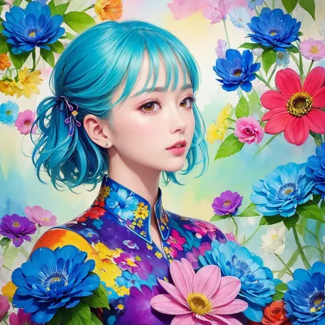 河CY Style、(((stylish fashion))), 8K Quality、Intense watercolor, Detailed watercolor art, Watercolor splash, Surreal, avant-garde pop art, Beautiful and expressive paintings, Beautiful artwork illustration, Very colorful tones, wonderful, Cool beauty, highe...