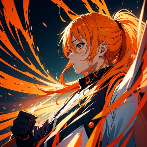 Anime character wallpaper with orange theme