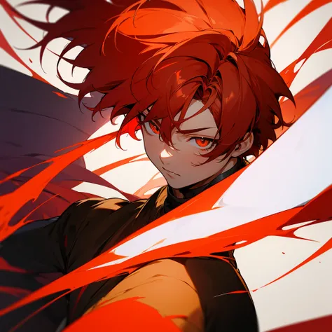 Male anime character wallpaper with red and orange theme, ultra hd resolution