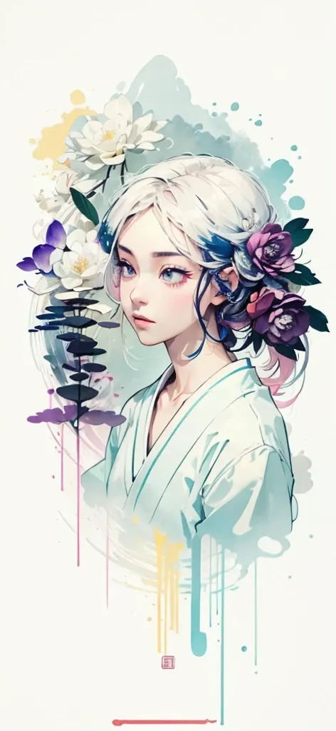 (Art by Numbers,Inks and washes:1.2)，Nobody, Mountain々, wood, Rivers，Flowers，Lotus flower，Purple Flower,沢Mountainの花(Oriental elements, Chinese colors, Senior Color Matching),  (3D sculpture，Rendering with Octane，Volumetric Light，Natural soft light，), (Very...