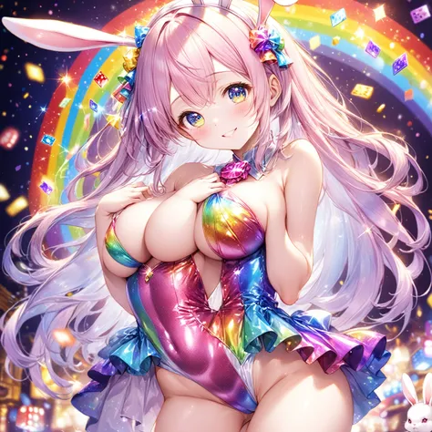 (Highest quality, 8k, 32K, masterpiece, Ultra-high resolution,:1.2),to be born, One Girl,So cute , Casino-like fantasy background, clear, Shining Eyes, Age 25 ,Fair skin, 薄いピンクの髪の毛 girl, Fantasy Clothing, Long Hair, An innocent smile, Small , night, Bunny ...