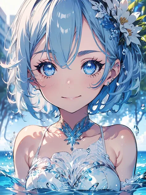 A cute girl in a swimsuit（original bikini swimsuit）(Small body) (Little Girl:1.5), (blonde:1.5）(eyelash:1.2)(eye shadow:1.3) (Blue eyes:1.5), (Beautiful fine details:1.4) (Short Bob Hair:1.4), (Blue eyes)(Big Breasts:1.3) (White skin:1.2)Height: 130cm, ori...