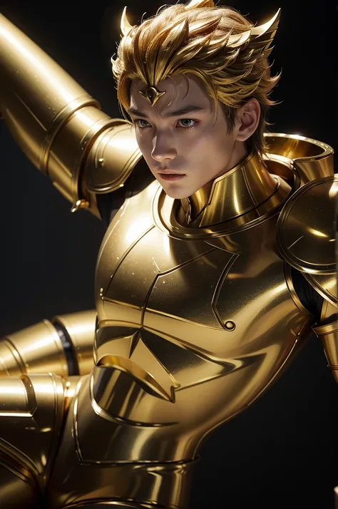 seiya, golden armour, 4 k image, ralist, best qualityer, work of art, cinematic lighting  