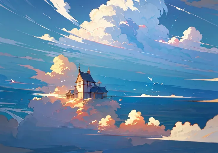 (Floating House, The house is floating, beautiful空, cumulonimbus), nature, beautiful, beautiful, beautiful空, (Landscape painting, Anime Style, Anime Style景, background), (high resolution, Sharp lines, High quality)