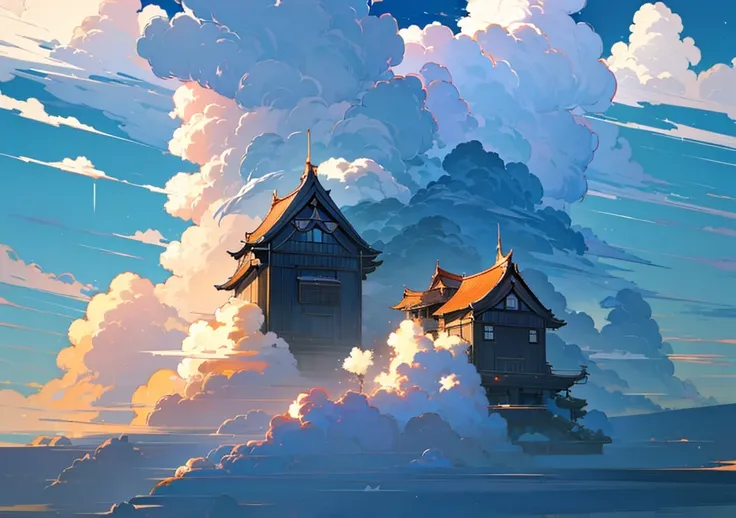 (Floating House, The house is floating, beautiful空, cumulonimbus), nature, beautiful, beautiful, beautiful空, (Landscape painting, Anime Style, Anime Style景, background), (high resolution, Sharp lines, High quality)