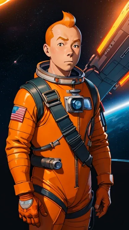 (Teens:1man: Tintin), (extremely detailed CG unit 8k wallpaper),(master part), (best quality), (ultra detali), (best illustration),(Al3xross), cowboy shot, (Sharp eyeliner, ombre, detailed eyes:1),Dark midnight derelict spaceship interiors background, ,bre...