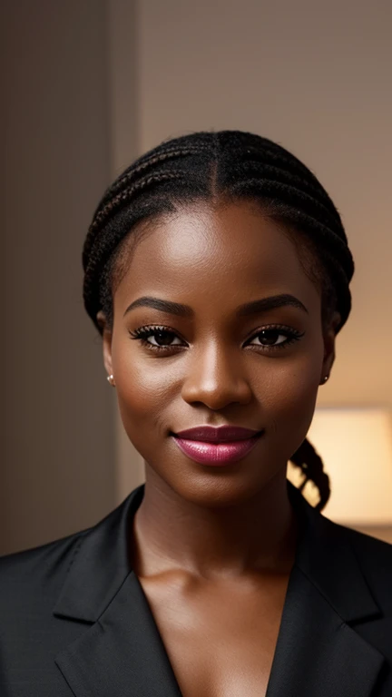 ,,,,A beautiful beautiful black woman, beautiful silhouette, cute + gentle lips+Businessman Tresse) are in a company . very realistic Ivorian communications manager,,,,,,,,,,,, sorriso perfeito cute dentes brancos,,,,,,,,, ultra realisitic, concept drawing...