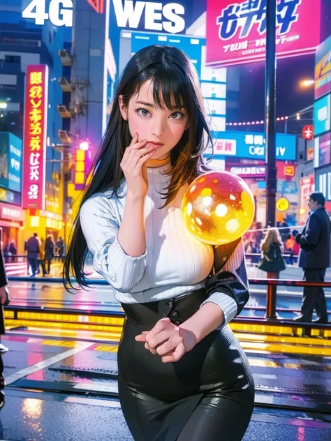 (best quality,4k,8k,highres,masterpiece:1.2),ultra-detailed,(realistic,photorealistic,photo-realistic:1.37),digital art,neon lights, vibrant colors, cityscape, bustling streets, illuminated signs, artist using bulb photography technique, light trails from ...