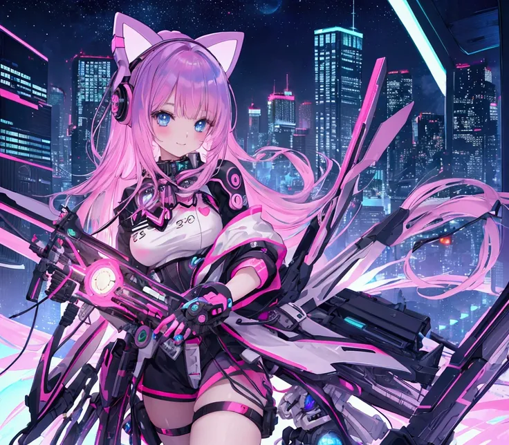 best quality, Background&#39;4K screen, head of&#39;artwork, extremely detailed CG unity 8k wallpaper, extremely detailed eyes, extremely detailed, intricate details, 
1 fille, la science-fiction, (h1c4tt3ch mecha, cuddle Hello Kitty doll, cyberpunk, happy...