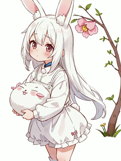 1 girl, kemono, rabbit girl, adult, white hair, innocent appearance, porcelain skin, feminine charm