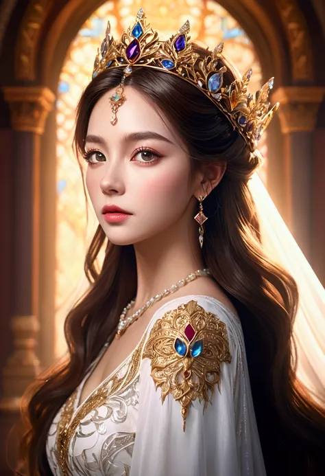 1 beautiful fantasy queen, princess portrait, gouache style art, 5d cgi animated fantasy, 8k highly detailed art, detailed face ...