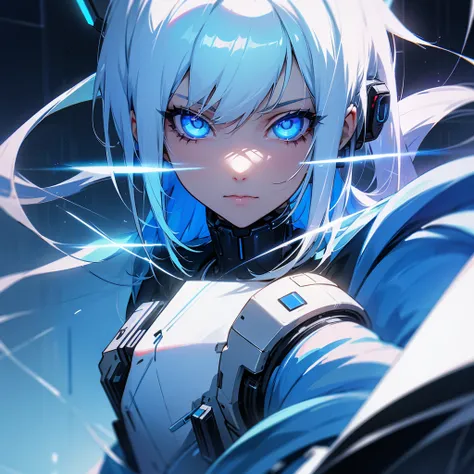 White hair blue eyes, cyber punk style