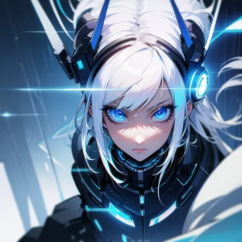 White hair blue eyes, cyber punk style