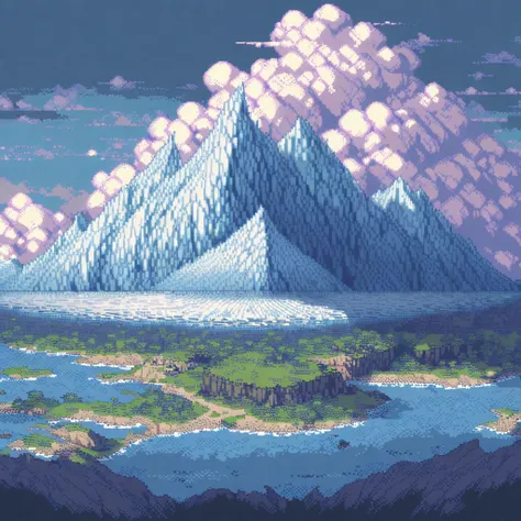 (masterpiece, best quality:1.2), Pixel Art,Land Space，glacier