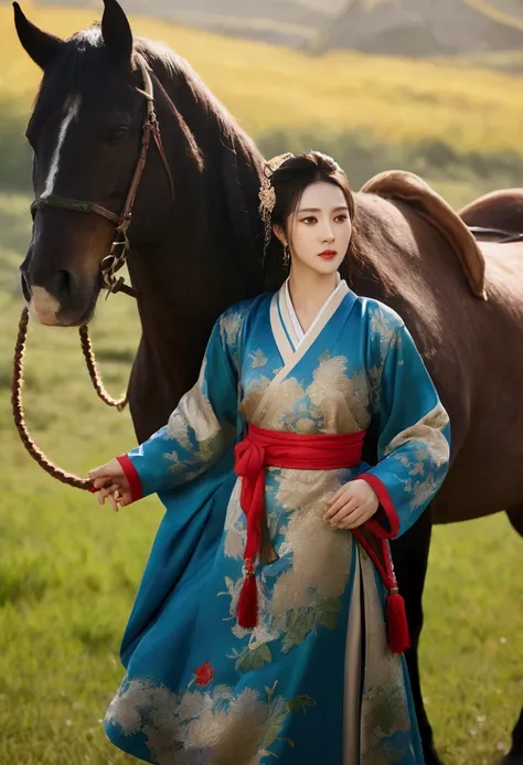 Best image quality、8k、masterpiece：1.3))、Realistic high-quality photos、Highest quality、Characters of Romance of the Three Kingdoms、Realistic、Riding a horse on the prairie