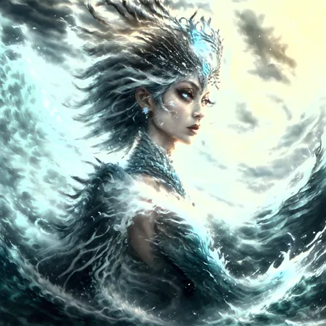 design an anime-style character named nami, styled as 'ocean empress.' nami should have a regal and commanding expression, with ...