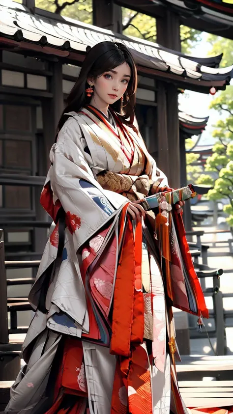 24 year old Japanese woman、Heian nobility、Wear the Twelve-Piece、Lives in a mansion built like a temple in Kyoto、Shiny black hair、Super Long Hair（Long enough to reach the buttocks)、Straight Hair