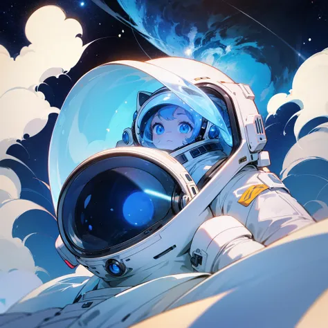 A blue-eyed cat in the milky way with an astronaut helmet 