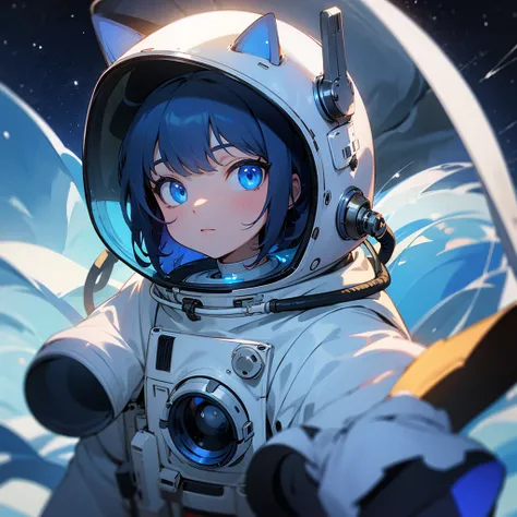 A blue-eyed cat in the milky way with an astronaut helmet 