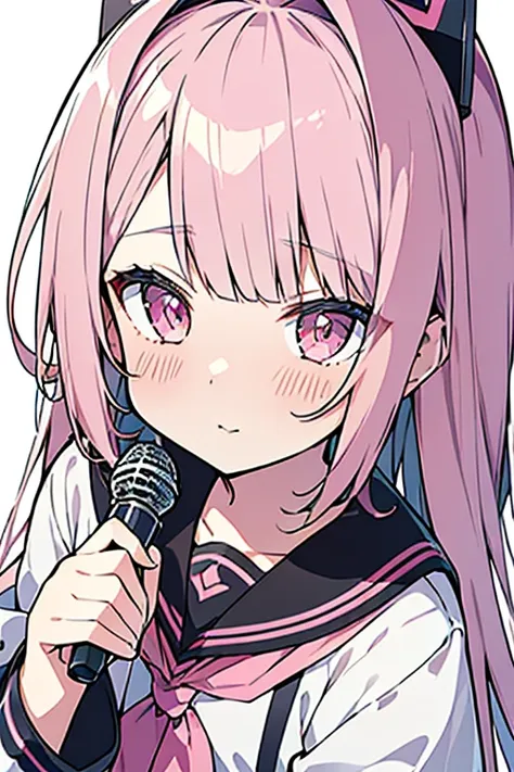 one girl, cute idol, so cute, long hair,, cute blush, pink theme, (harajuku style with a microphone), ((sharp lines)), ((perfect...