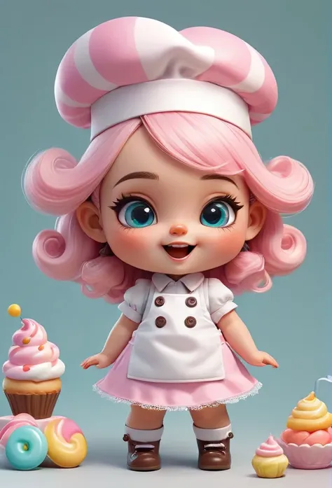 create a series of cute baby chibi style dolls with a cute candyland chef theme, each with lots of detail and in 8k resolution. ...