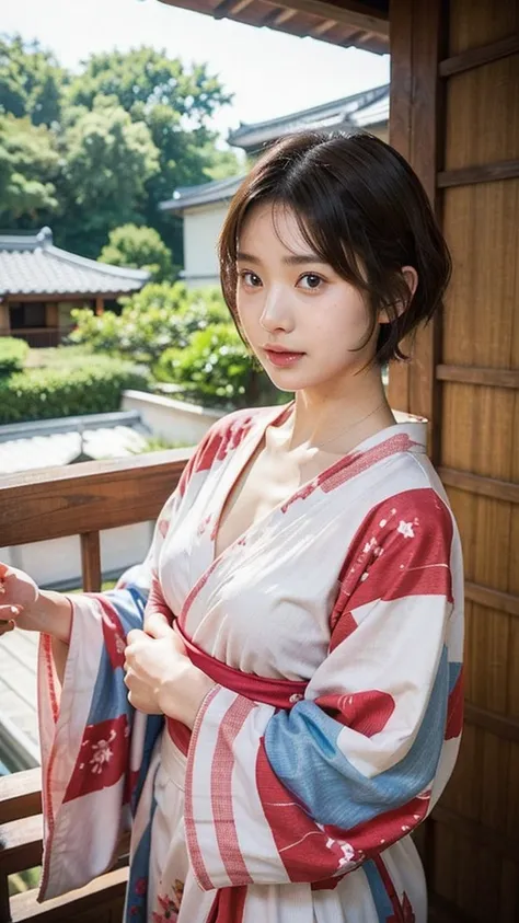 Model actress、Japanese women、One Woman、summer、photograph、Upper Body、yukata、short hair