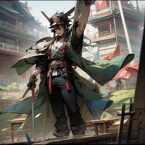 people holding flags near field, Three Kingdoms of China，Zhuge Liang，Shirahane Fan，Strategize，Science Fiction，Mecha，male.