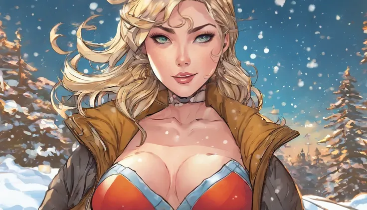 a close up of a woman in a bikini and jacket posing in the snow, a hyperrealistic painting by Kentaro Miura, tumblr, shin hanga, beautiful alluring anime woman, anime girl in real life, seductive anime girl, amouranth, better known as amouranth, android 18...