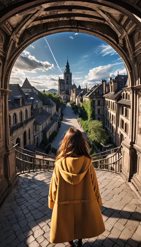 Cinematic frame + Dynamic Picture + HDR, day with natural light, a little cloudy +the sun&#39;s rays break through the clouds, blurred background with beautiful + architectural + stylish house from behind +complex part, top quality, realistic photo, 3 girl...