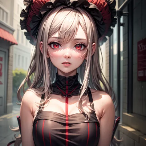 masterpiece, best quality, Extremely detailed, lightning, Intricate details, high resolution, Official Art, Delicate and beautiful face and eyes, high resolution illustration, 8k, Depth of Field, bokeh, Solitary, 1 Girl, Girl with white hair and red eyes, ...