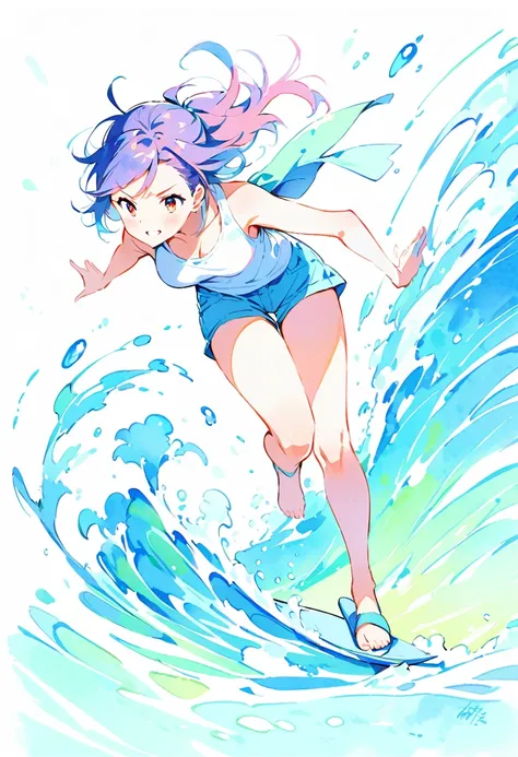 (best quality, high resolution, Watercolor Surfing