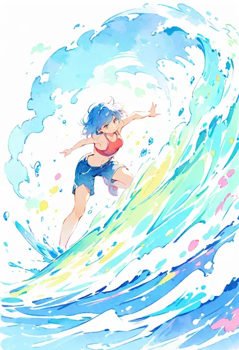 (best quality, high resolution, Watercolor Surfing