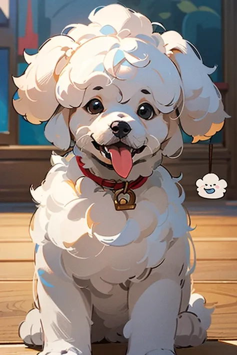 ((best quality)), ((masterpiece)), (detailed), 1 Bichon Frise puppy, White,Cute sticking out the tongue 