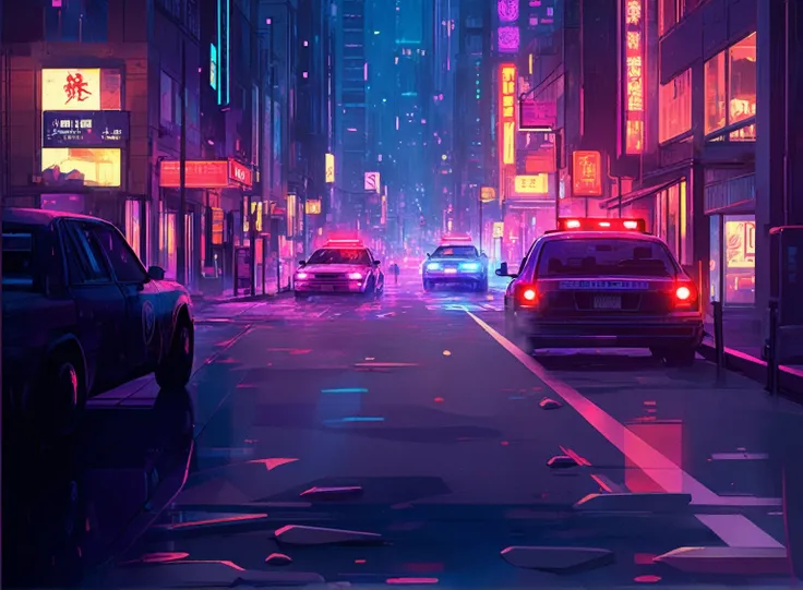 Cars driving through city streets at night with neon lights, Cyberpunk Night Street, Cyberpunk Street, Cyberpunk city streets, Art Deco Beyond Anime Aesthetics, Cyberpunk city streets background, inspired by Liam Wong, Cyberpunk Streets at night, Cyberpunk...