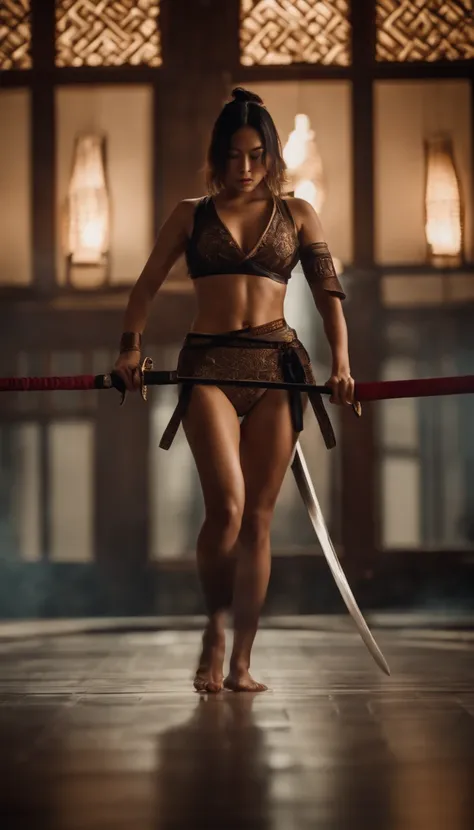 Samurai Swordsman　woman　In underwear　Full body sexy underwear　Full body sexy