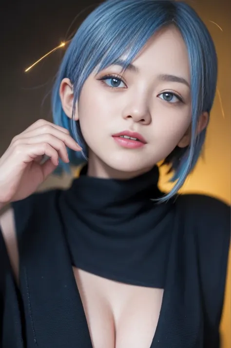 Browsing Caution,(最high quality:1.2), 32k HDR, High resolution,((Blue Hair、Blue Color、blue eyes、Dark eyeshadow、Dark eyeliner、Short Bob、Vanside clothing、Thin eyebrows))、Browsing Caution、masterpiece、最high quality、high quality、grow、Beautiful poop、High resolut...