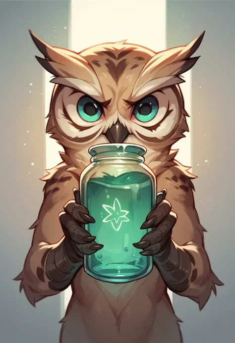 black--and-white image of an owl in a magic jar 