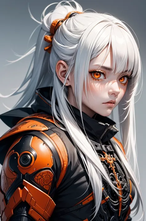 style of Tsutomu Nihei,(incredibly absurdres, (high resolution:1.18), intricate detail, (masterpiece:1.1), (highest quality:1.1), absurdres),(1girl, portrait, white hair, orange eyes, long hair, detailed eyes),