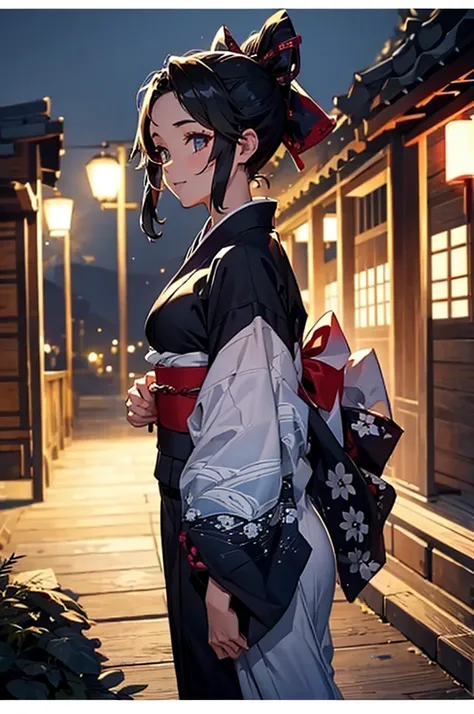 (((beautiful))), (((yukata, kimono))), ((black hair, ponytail, ribbon)), small breasts, sweat, (((intricate details))), high res...