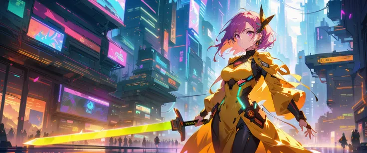 anime girl with sword in night city, digital cyberpunk anime art, anime cyberpunk art, cyberpunk anime art, digital cyberpunk - ...